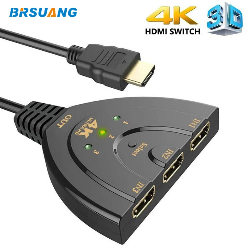 

50pcs/lot BRSUANG High Quality Mini 3-Port HDMI Switch 4K*2K HD Video Switcher For PC Computer TV Box DVD HDTV Xbox PS3 PS4 Etc.