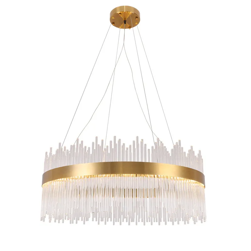 

Modern Luxury LED Chandeliers Clear Crystal Glass Tubes Lampshade Creative Round Villa Living Room Restaurant Lighting Fixture