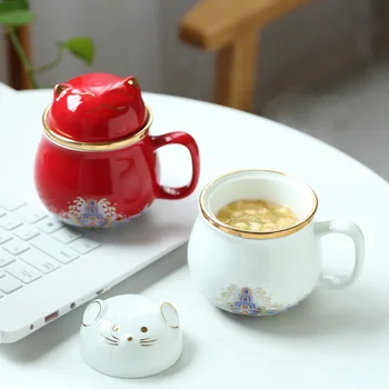 

Portable ceramic gold tracing office cup tea with filtering water separation