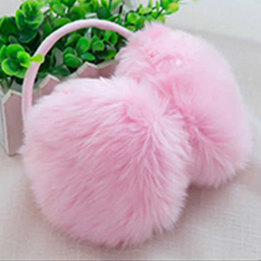 PINK Женские наушники с милым искусственным кроличьим мехом, теплые наушники, модные плюшевые наушники с ушками, наушники, чистый подарок 6 цветов, сохраняющий тепло - Цвет: PINK