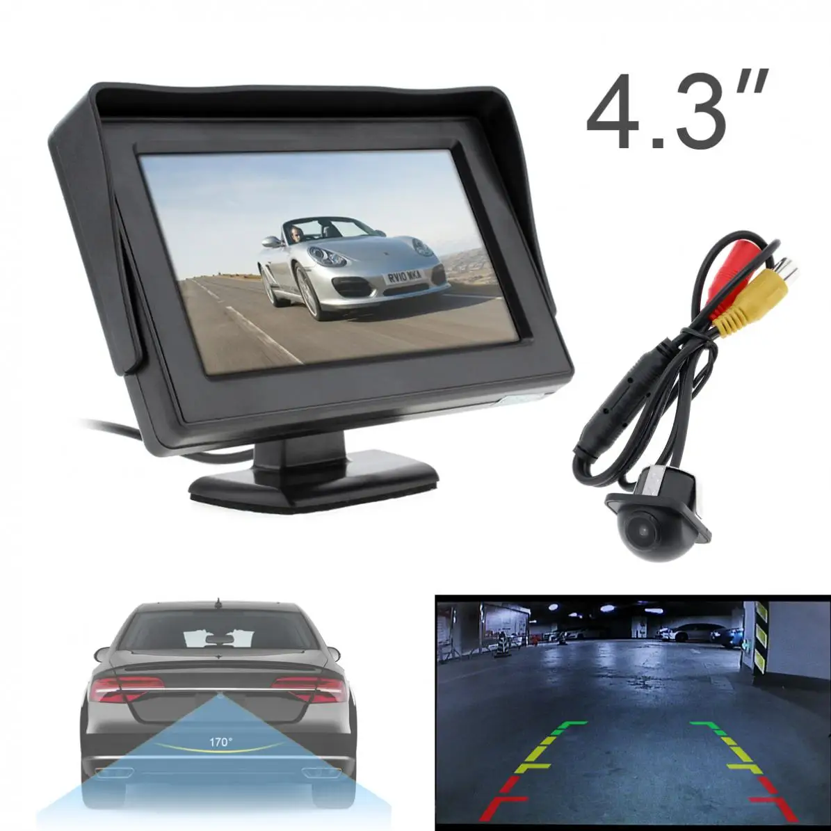

4.3 Inch HD 480 x 234 Resolution 2-Channel Video Input TFT-LCD Car Monitor +170 Wide Angle 420 TV Lines Car Rear View Camera