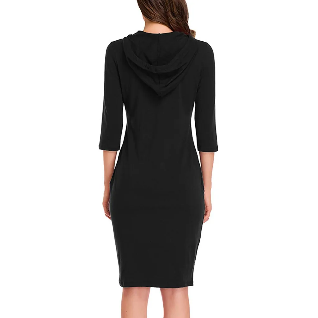 Sagace платье с капюшоном женское однотонное платье-Толстовка С Карманами на завязках платье с рукавом три четверти платье с капюшоном модное Повседневное платье