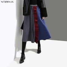 Wreeima мульти Цвет юбка с завышенной талией для девочек хит Цвет нерегулярные плиссированные оборки юбки средней длины миди юбка женская повседневная обувь; сезон весна-осень;