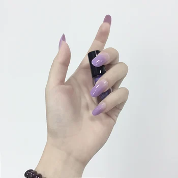 

24pcs Simple Color Nail Art Tips with Glue New Fashion Finished Manicure False Nails Sexy Nude Purple Gradient Color Fake Nails