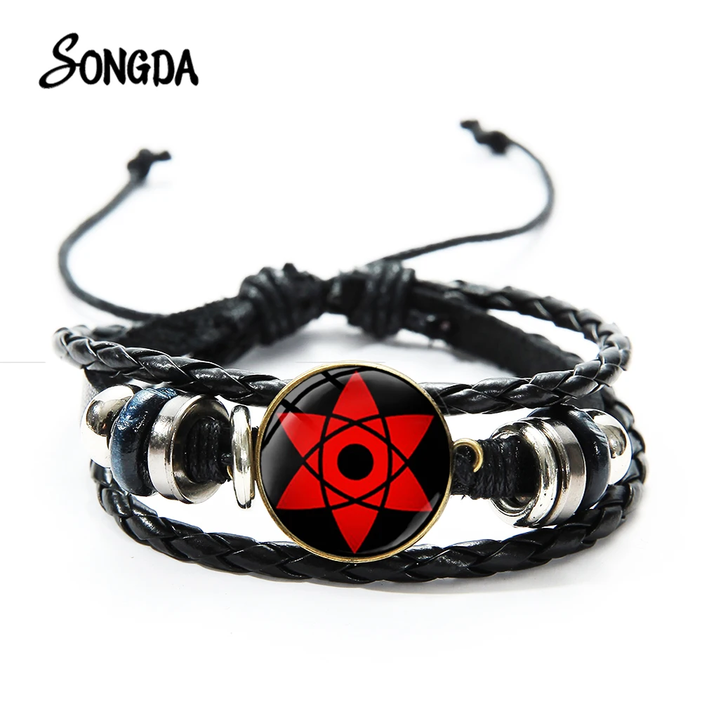 SONGDA Uchiha Clan аниме Браслет Наруто Риннеган Шаринган глаз плетеные кожаные браслеты Саске Итачи Мода косплей ювелирные изделия