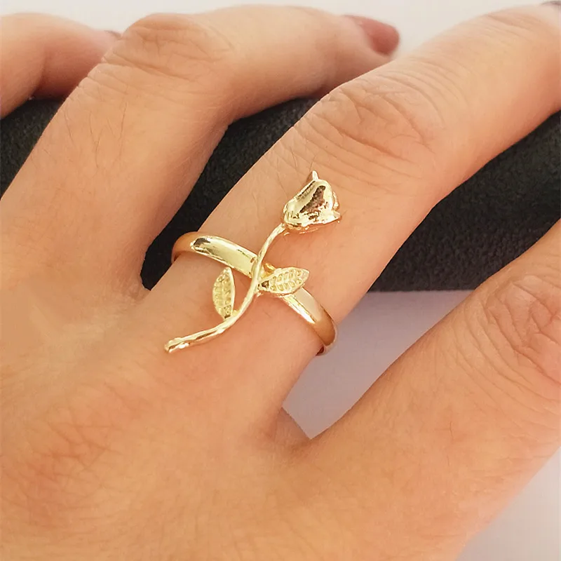Gold Color Регулируемое кольцо с розой, подарок на день Святого Валентина, модный цветок, Bague Femme, ювелирное изделие, кольцо для помолвки, женские кольца Anillos - Цвет основного камня: Gold Color