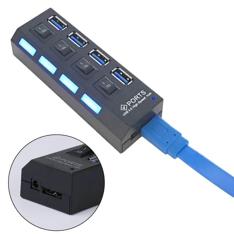 Мульти 4 порта USB 3,0 концентратор адаптер высокоскоростной с переключателем вкл/выкл Портативный USB разветвитель для ПК компьютер ноутбук