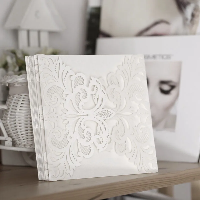  10 Pcs/ Set Wedding Party Invitation Card Decor Cards Envelope Delicate Carved Flower Wedding Party - 4000284968584
