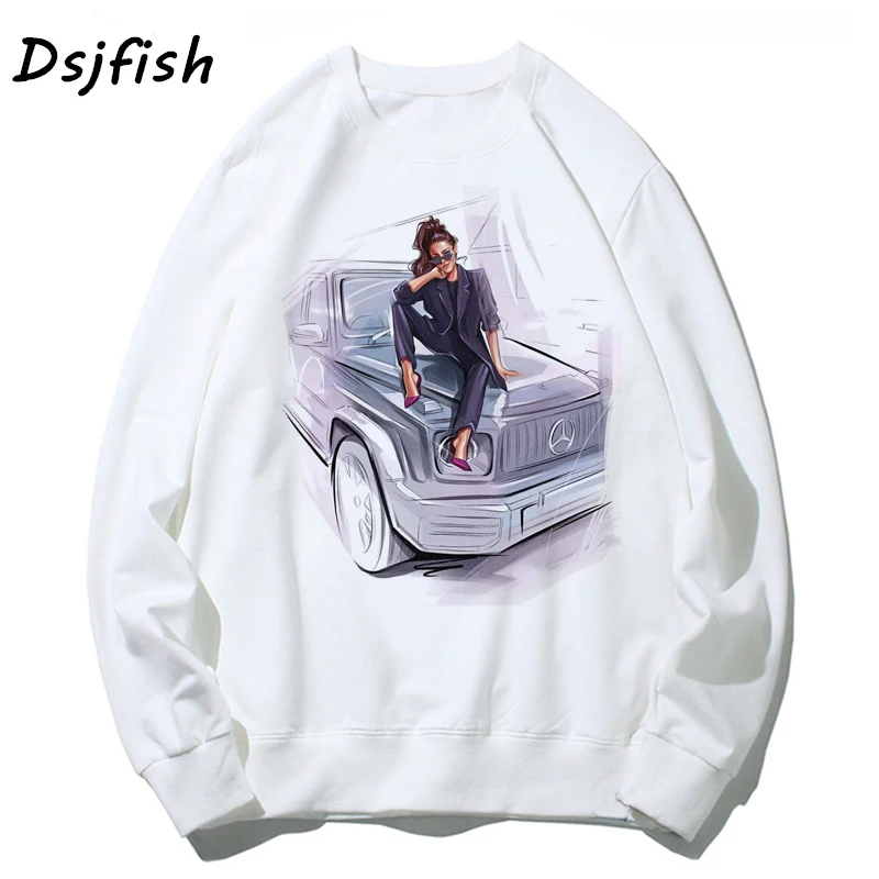 Женские толстовки swaetshirts vogue beauty sexy girl drink wine hoodie Белый мультяшный принт женский длинный рукав осенний хлопковый топ