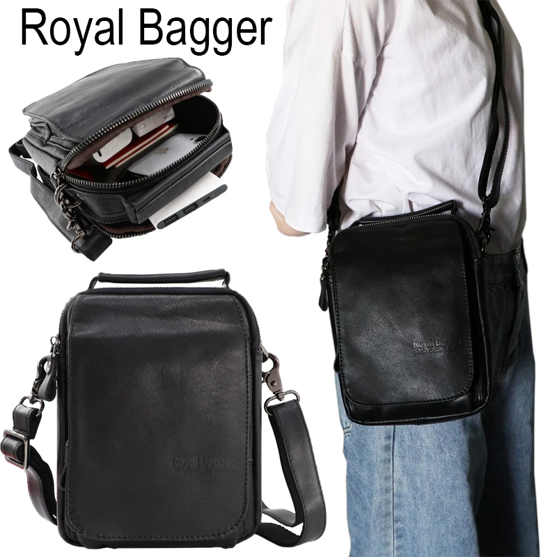 Royal Bagger, новая мода, настоящая коровья кожа, iCasual, слинг, сумки на плечо для мужчин, Бизнес Стиль, крутые, мужские, дорожные, маленькие сумки - Цвет: Black