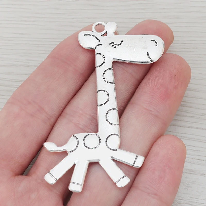 

5 x Tibetan Silver Color Large 2 Sided Giraffe Charms Pendants for DIY Necklaces Jewelry Making Findings Accessories 67x36mm