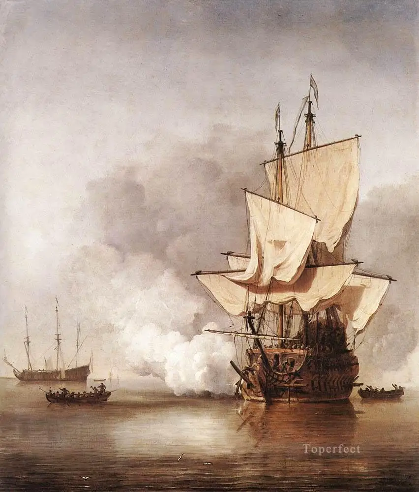 8 художественных картин ручной работы учителями-спокойные голландские корабли, прибывшие на Якорь Морской Виллем Ван де Вельде-картина маслом на холсте - Цвет: 8