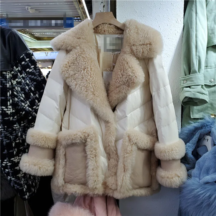 Мягкая женская парка с мехом зима 2019 новинка искусственная овечья шерсть