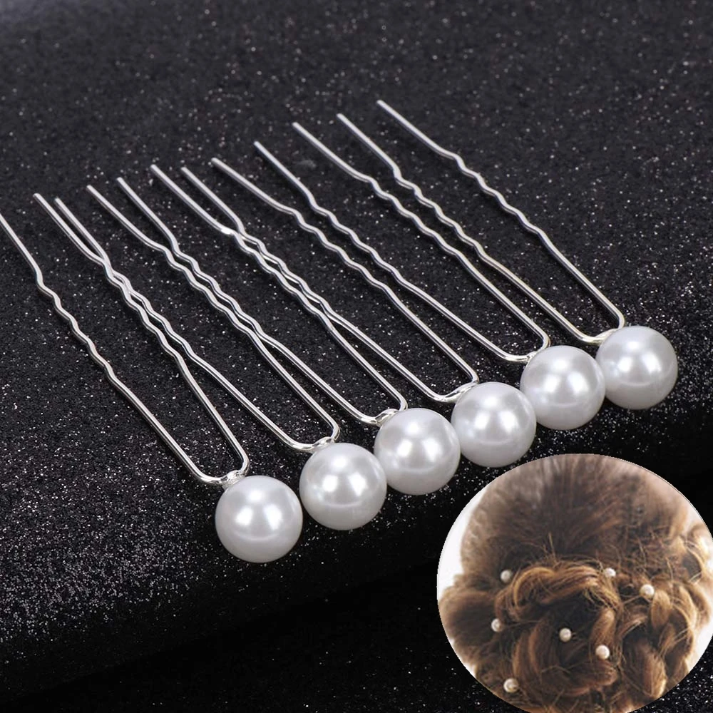 

20PCS/Set Faux Pearl U-shaped Hairpin Bridal Tiara Wedding White Pearl Hair Clips Disk Hairstyle Design Tools Accessories