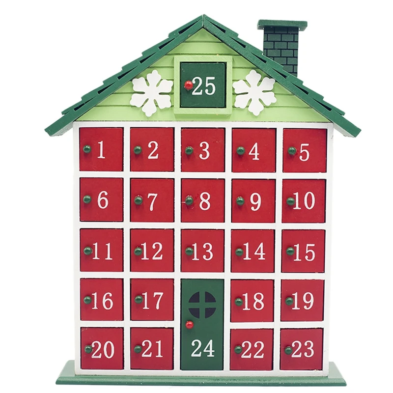 

Christmas Wooden Countdown Calendar Painted Christmas House Calendar Candy Gift Storage Box Home Decoration Drawer Rack