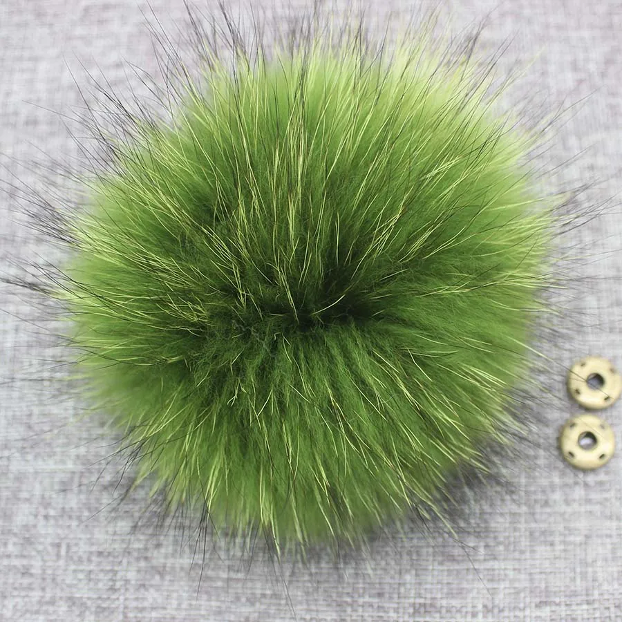 Big Colorful Fluffy Real Fur Fox Raccoon Pompoms With Button DIY Poms Balls Natural Fur Pompon For Hats Caps Shoes Whosale 