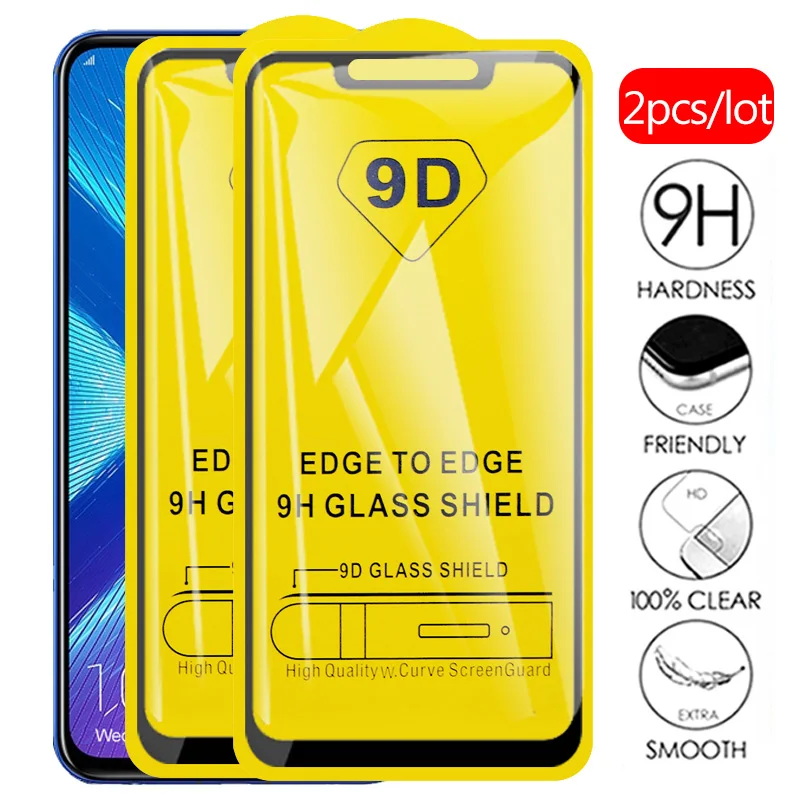 El honor 8 x vidrio 2pcs 9D La pegamento cubierta protectora de vidrio para huawei honor 8x8s 8c 8a en honor 8 x s x c protector Pantalla película