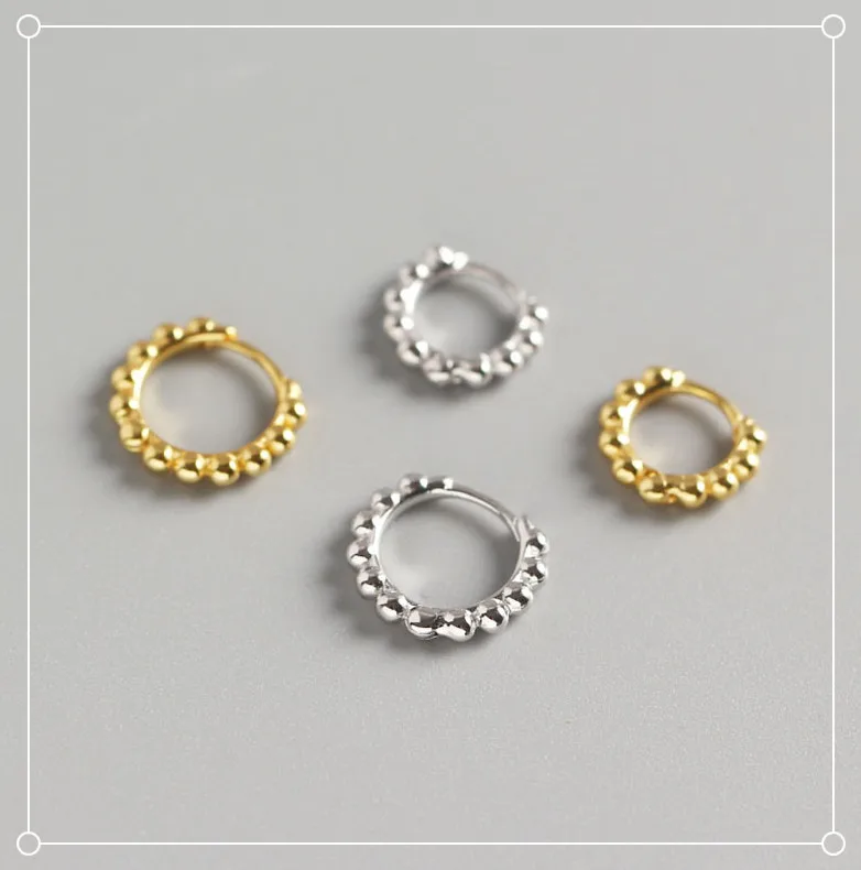 

925 Sterling Silver Classic Small Round Beads Gold Hoop Earrings Punk Simple Circle Earring Women Jewelry Earrings Ear Clip Q30