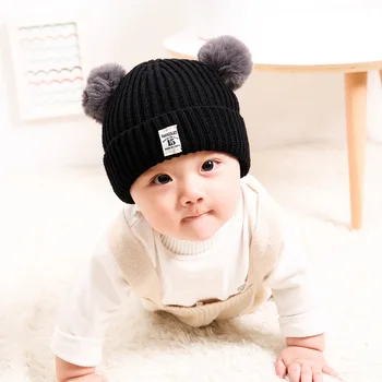 

2020 New Fur Winter Baby Hat Warm Pompom Cap Baby Girl Boy Black Gray Red Beanies Hat Fur Winter Child Cap Knitted Hat For Kids