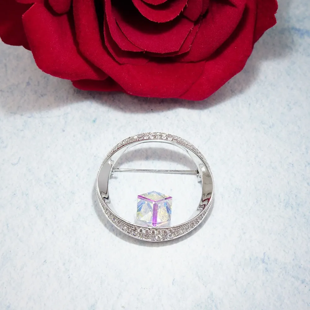 

Korean-style Delicacy Fashion Micro Zircon Geometry Crystal Brooch Brooch Simple Circle Corsage Scarf Buckle Accessories