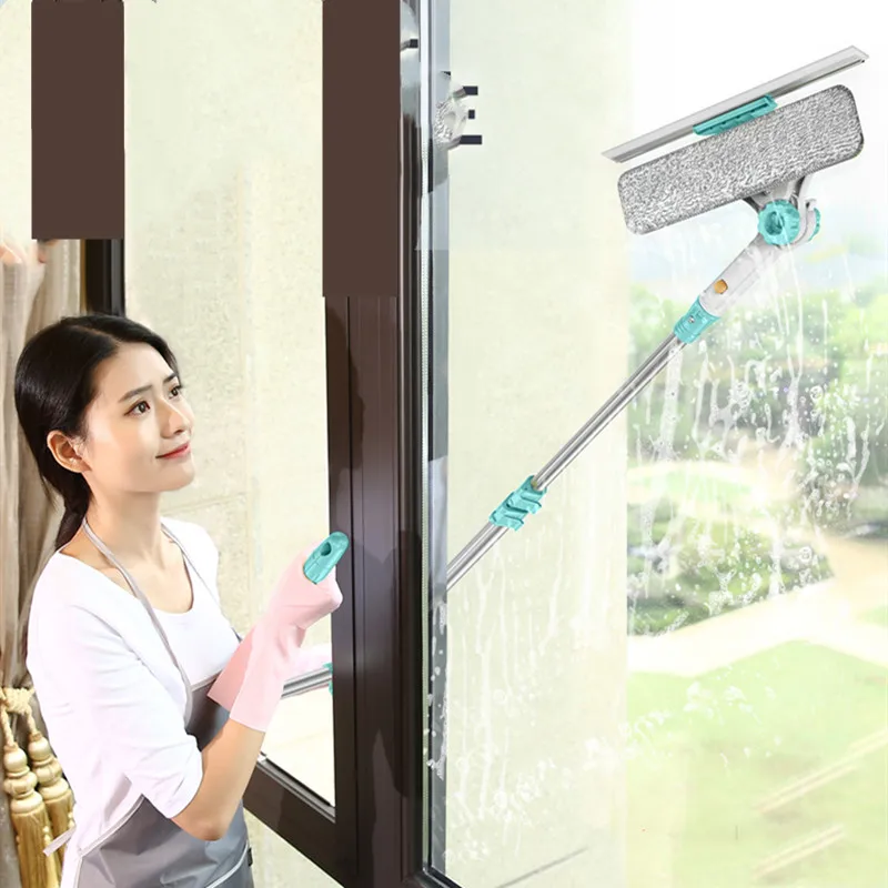 Telescopic Window Cleaner Hobot Building Retractable Pole Window Device Washing Dust Brush Double Faced Glass Spin Scraper Wiper