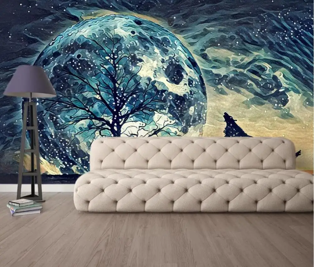 

Customized 3D Photo Wallpaper Wall Abstract Oil Painting Forest Blue Mythology Background Children's Room Background Wall