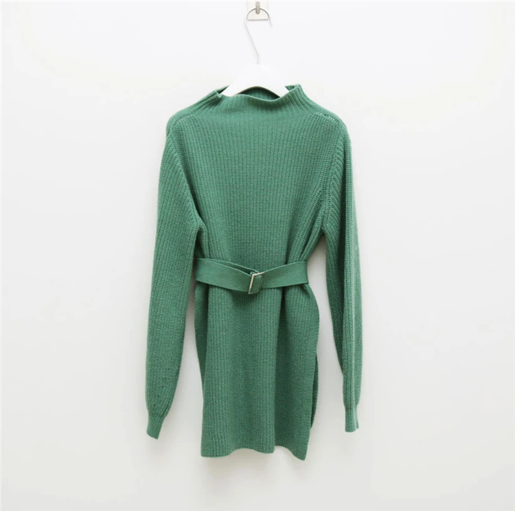 Neploe, шикарный Ретро стиль, тонкая талия, на шнуровке, для женщин, Hiver, крест сбоку, дизайн, средней длины, свитер, пуловер, однотонный, водолазка, Джерси, 47502 - Цвет: green
