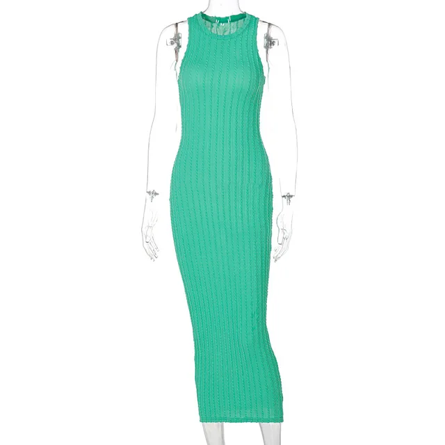 Gymystar 2021 New Autumn Fashion Sleeveless Round Neck Dresses Women Casual Sexy Bodycon Midi Dress For Women Green