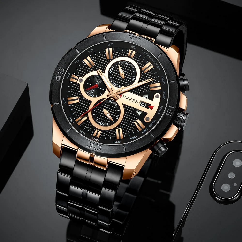 Curren Business Men Watch Luxury Brand Stainless Steel Wrist Watch Chronograph Army Military Quartz-6