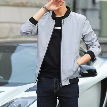 

Hot Men Casual Coat Thin Simple Baseball Collar Breathable Slim Coat for Autumn hh88