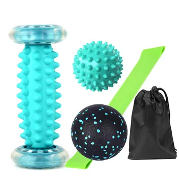Foot Massage Roller and Spiky Ball Fitness Band Therapy Set Manual Tools For Plantar Fasciitis Heel Foot Arch Pain Trigger Point
