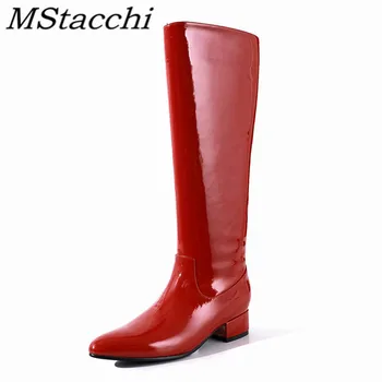

Mstacchi Woman Trendy Patchwork Sewing Thigh High Boots Dazzling Girl Pointed Toe Slip On Solid Concise Flat Motorcycle Boots