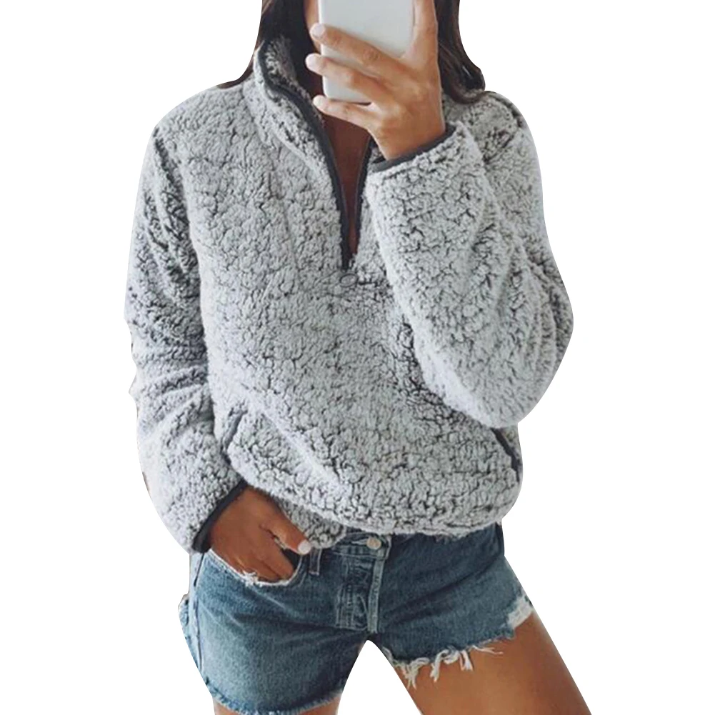 invierno Jersey peludo casual polar de lana de gran tamaveno de las mujeres, suéter de 60 S de suéteres de invierno abrigo m