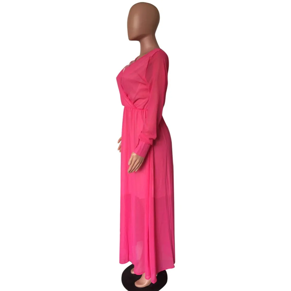 XURU летнее Новое Женское шифоновое платье, модное сексуальное однотонное платье с v-образным вырезом, большое Свободное платье, пляжное платье большого размера