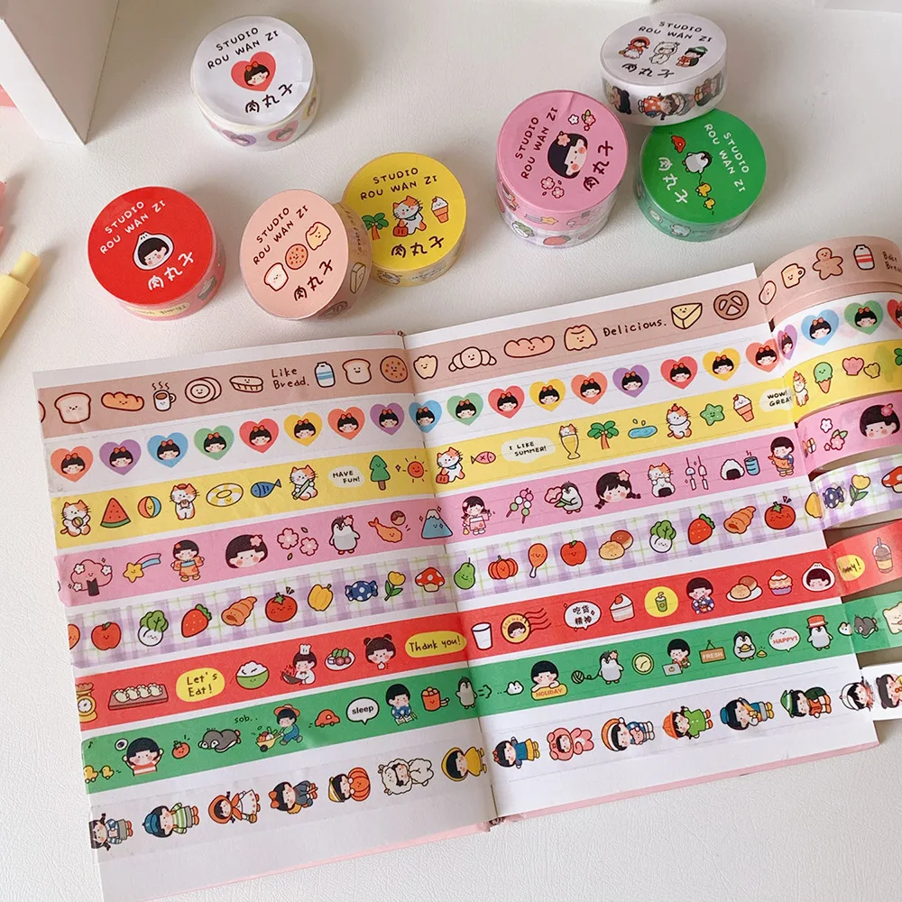 

3m Japanese Girl Egg Bread Masking Tape Notes Sealing Sticker Washi Tape Cute Cartoon Bright Colors Diary DIY Decorative Tape