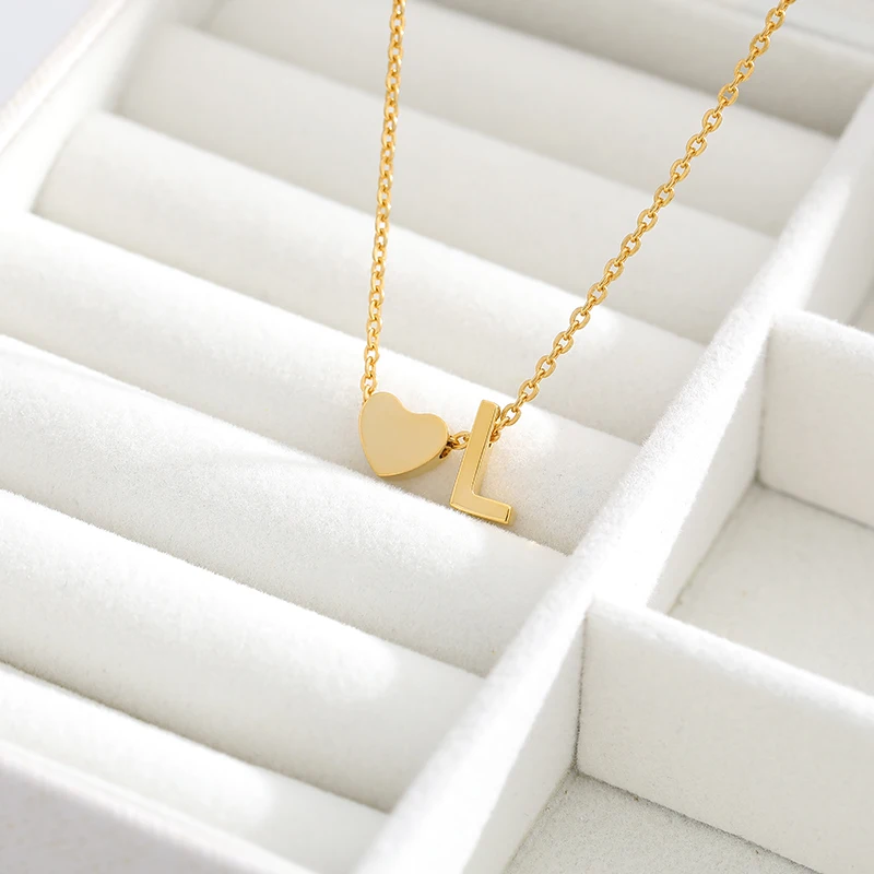 A-Z ожерелье с надписью в виде сердца из нержавеющей стали, золотая цепочка-чокер, ожерелье с подвеской в виде сердца алфавита для женщин, ювелирное изделие в подарок