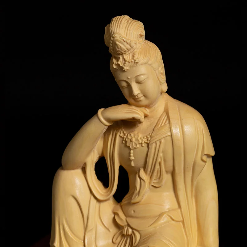 13 см Guanyin Bodhisattva резьба из самшита статуя Будды предметы домашнего декора