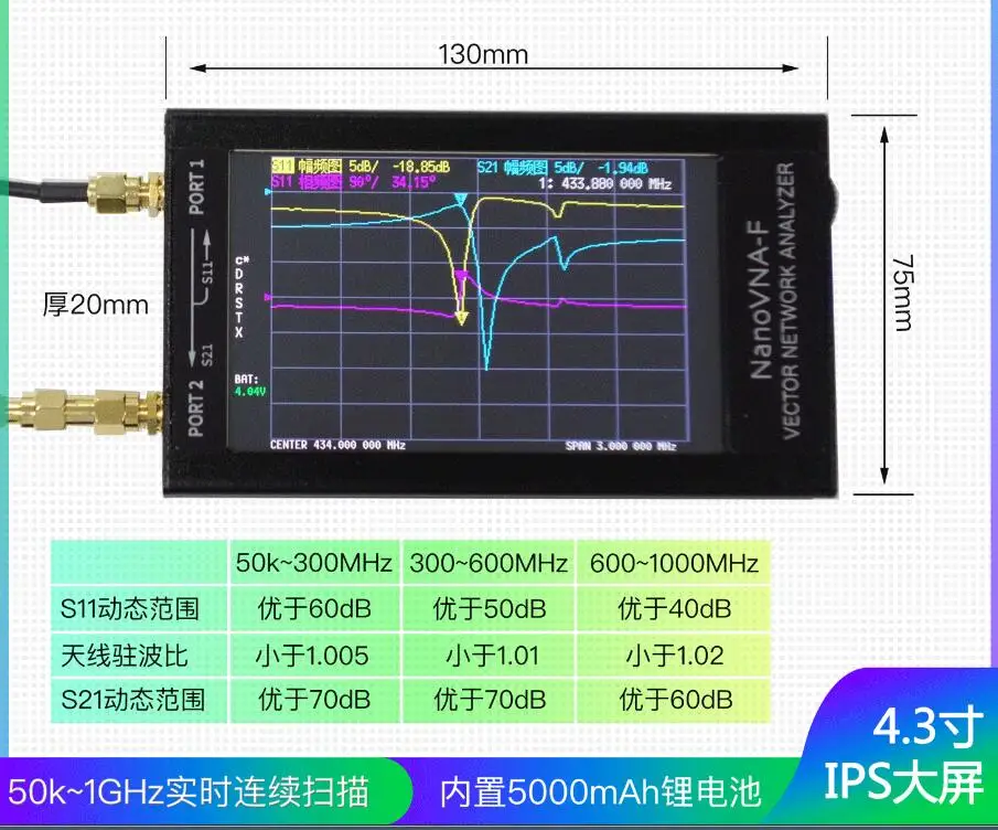 

Latest 4.3 inch IPS LCD + Metal Case + 5000mAh Battery NanoVNA VNA HF VHF UHF Vector Network Analyzer Antenna Analyzer