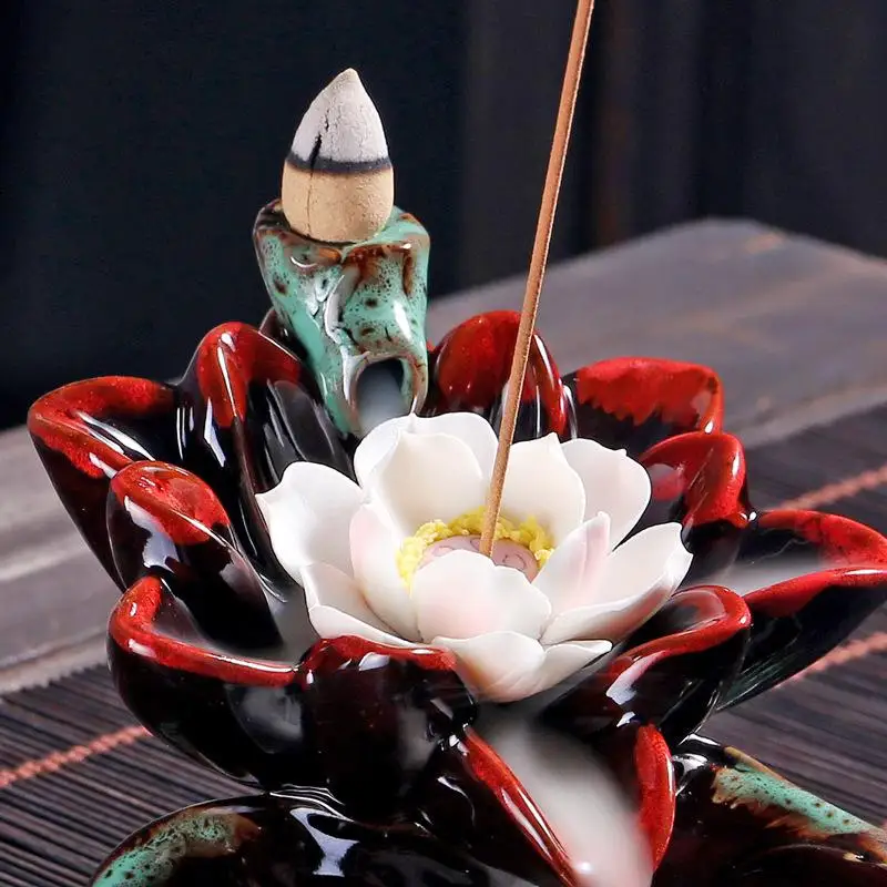 Буддийская курильница для благовоний горелка китайская винтажная подставка для ароматических палочек в форме цветка керамический дым водопад курильница Декор