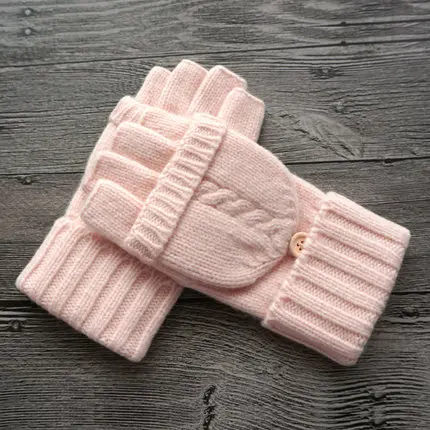 Light pink Модные женские перчатки без пальцев, женские шерстяные зимние уличные перчатки для вождения, вязаные толстые теплые перчатки на половину пальцев для тренировок - Цвет: Light pink