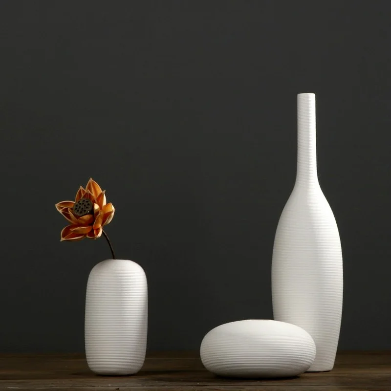 Northern European-Style White Ceramic Vase Set, Modern Minimalist Flower Container, Living Room Decoration, Home Decoration 3