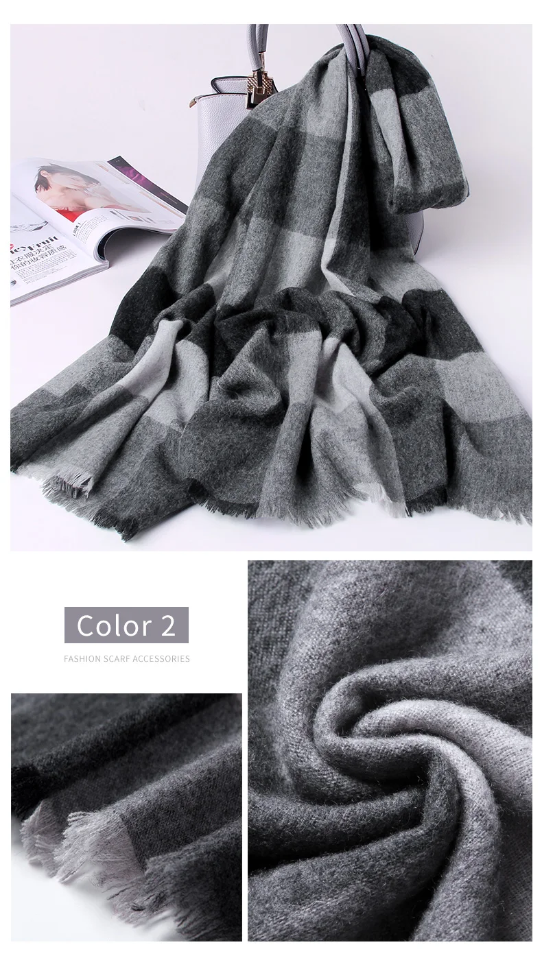 Wool Scarf for Women Winter Plaid Shawls and Wraps Ladies Brand Echarpe Pashmina Plaid Warm Scarves Wool Foulard Femme