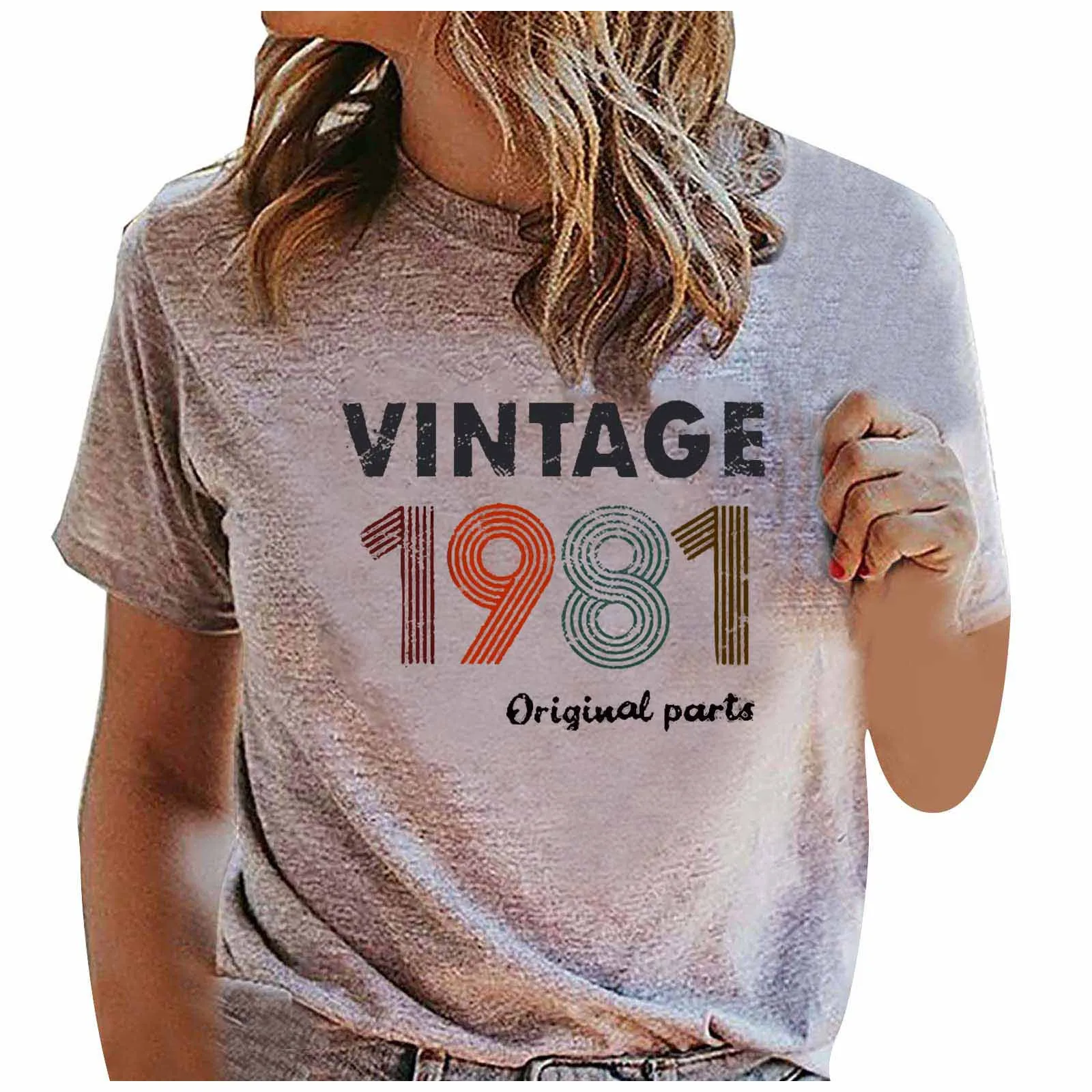 #40 Vintage camiseta casuales de las mujeres de talla grande Tee superior 50th cumpleaños regalo Vintage 1981 piezas originales camisetas Футболки Оверсайс