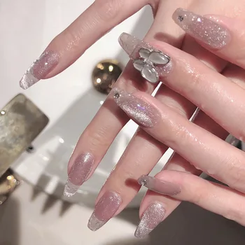 

24pcs fake nails Design with butterfly decoration wear nail finished acrylic products wearable full cover glue on nail tips