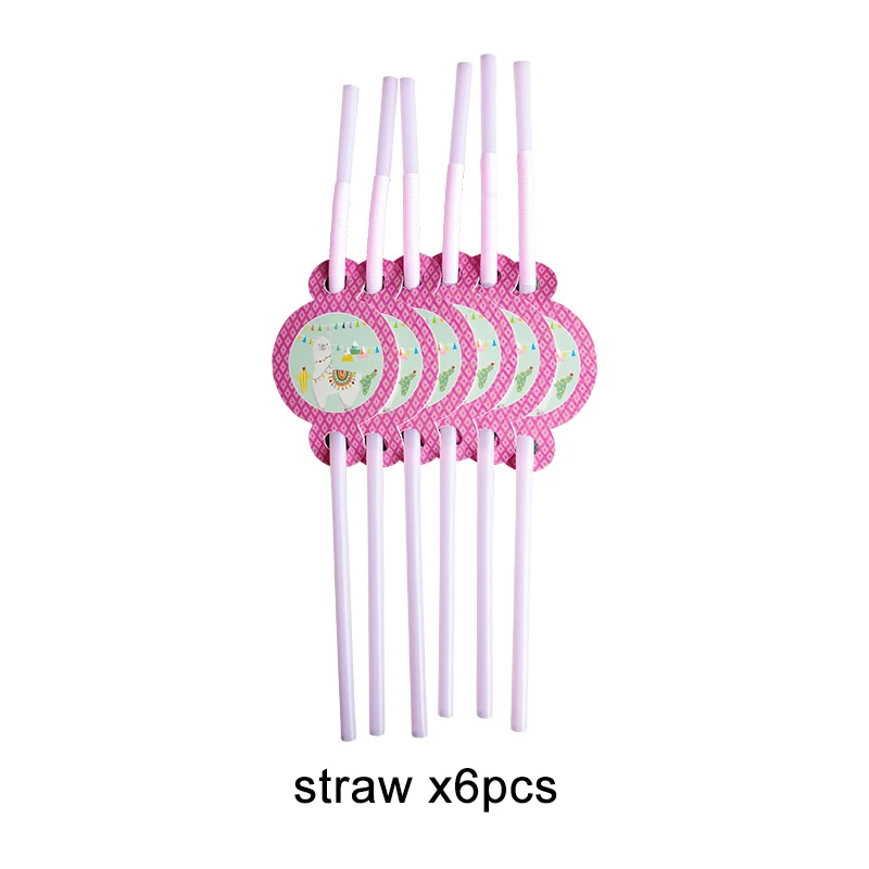 straw x6pcs Лама Альпака бумажные тарелки для вечеринки салфетки для стаканчиков одноразовая соломка принадлежности День Рождения украшения Дети Кекс обертки Топпер - Цвет: straw x6pcs