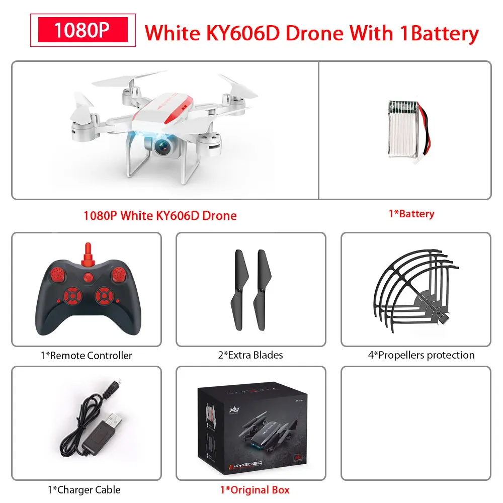KY606D Дрон с FPV wifi 480P 1080P 4K HD Двойная камера или без камеры Квадрокоптер 20 минут время полета мини Дрон VS SG106 E58 Дрон - Цвет: White 1080P 1B
