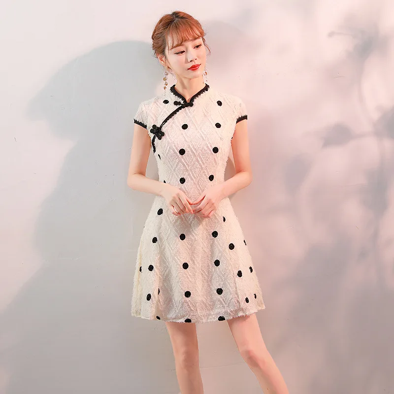 

New Cheongsam Dress Modern Daily Life-Style shao nv ban Students Young gai liang kuan A- line Skirt Short