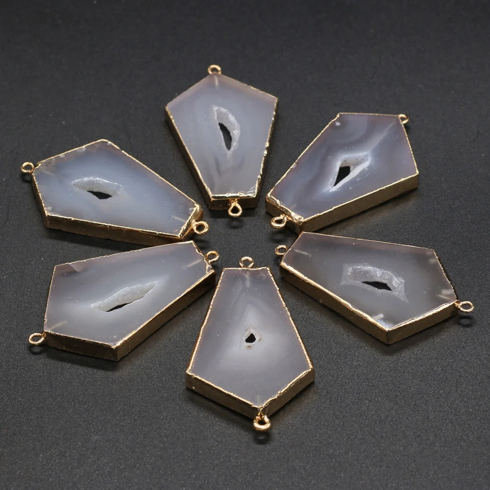 

Fine Natural Stone Pendant Polygon shape Double hole connector for Charm Jewelry Making DIY Necklaces Accessories