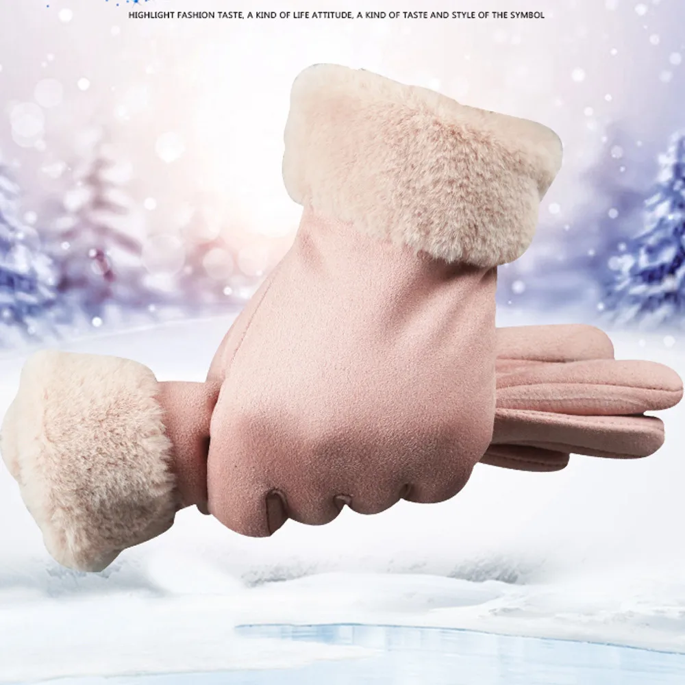 

Women Winter Gloves Imitation Soft Thicken Faux Fur Leather Gloves Winter Autumn Ladies Fashion Brand Black Warm guantes luva