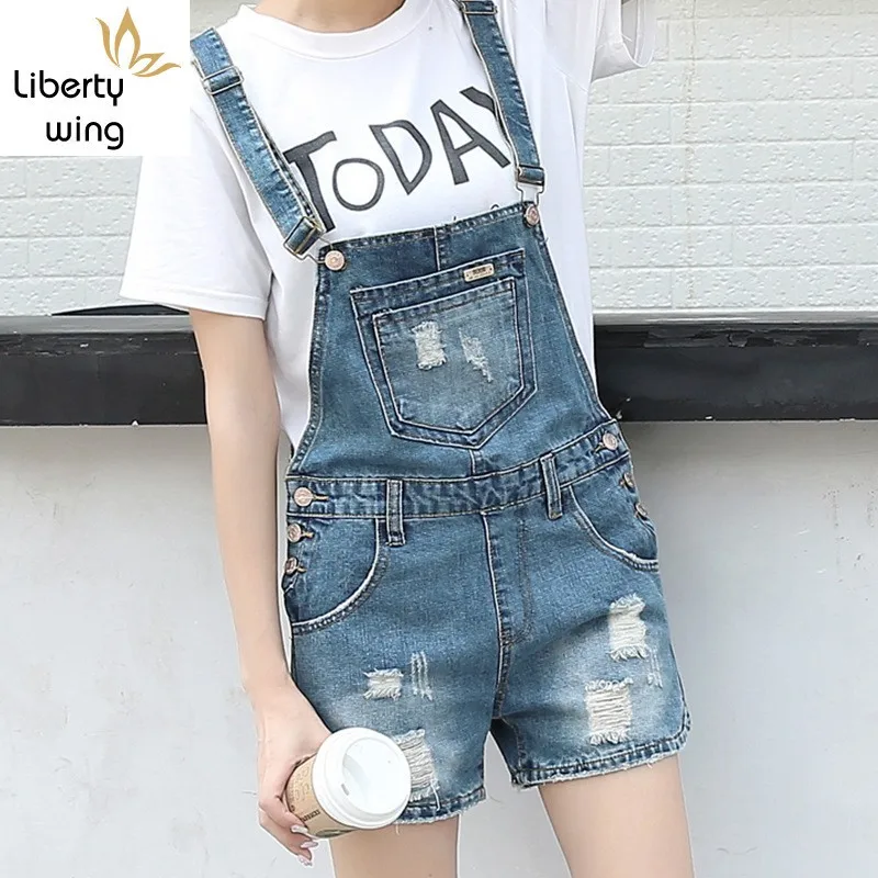 Women Summer Denim Overalls Cowboy Casual Hole Ripped Suspender Short Jeans Holiday Parent-Child Beach Shorts Rompers